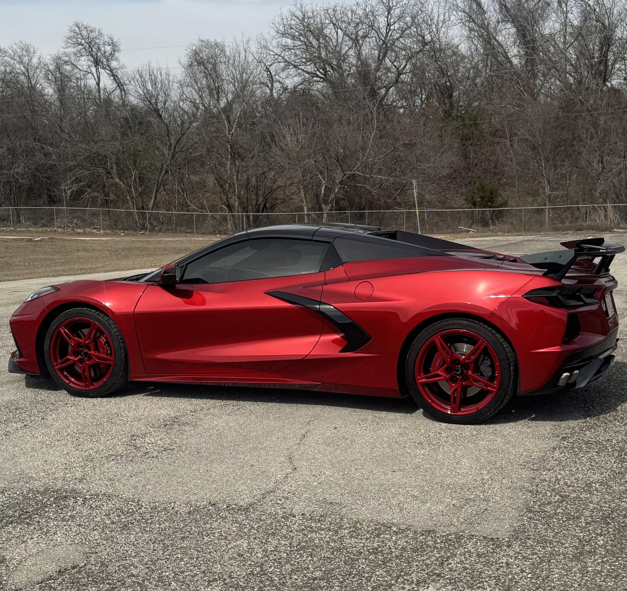 Corvette with custom candy-red powder-coated wheels